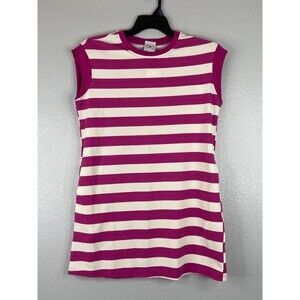 Sweet Ivey Designs Women Small Dress Sleeveless Pink White Strip Pockets NWT